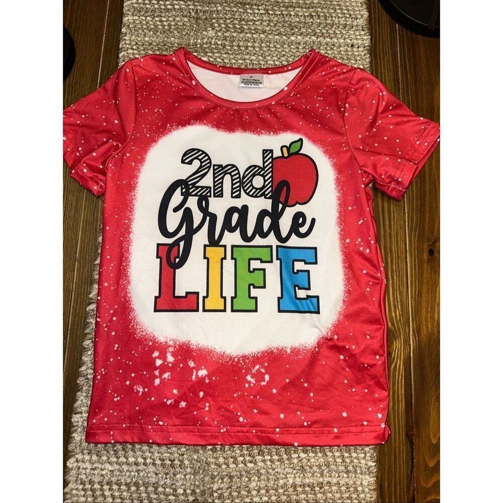 2nd Grade Life Red Bleached Style Graphic Tee Kids Size 7Y t-shirt